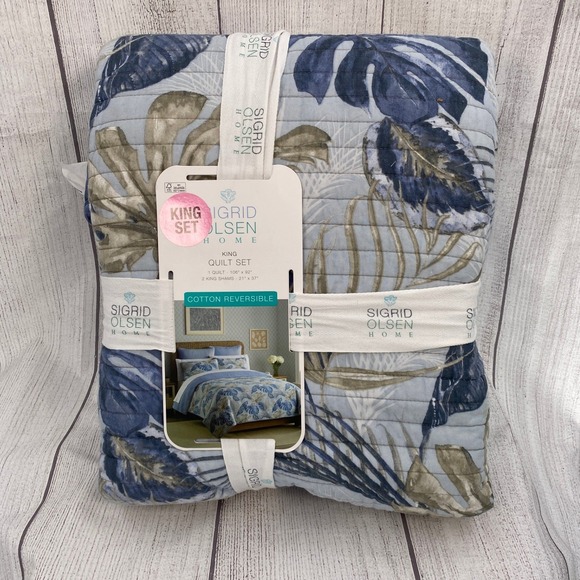 Sigrid Olsen Home Other - Sigrid Olsen Home Quilt Set King Blue Tropical Leaf Reversible Cotton Botanical